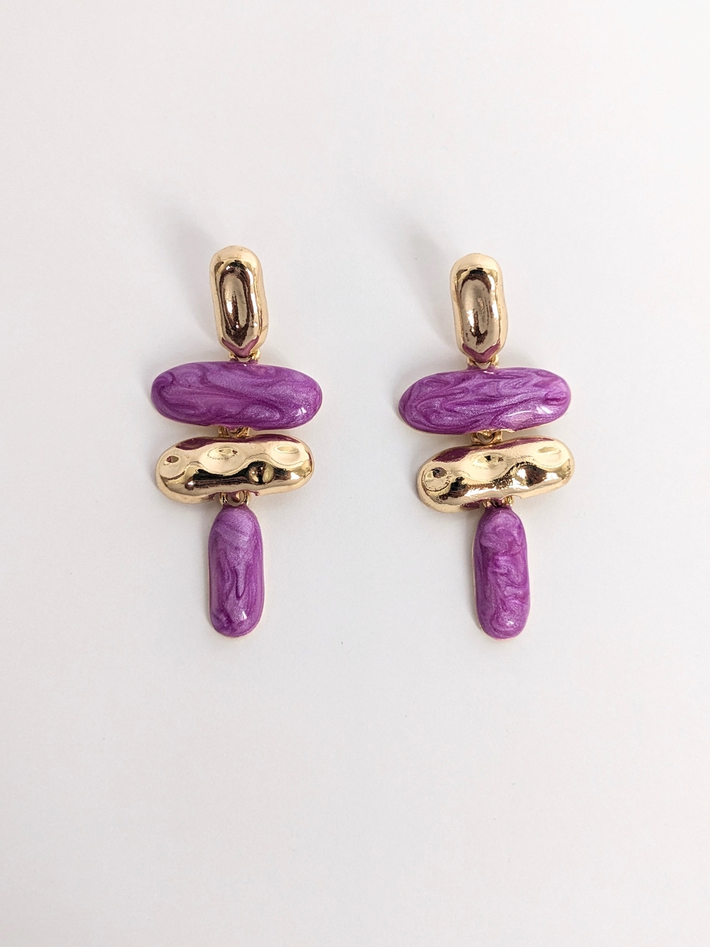 Gold and Purple Marbled Drop Earrings